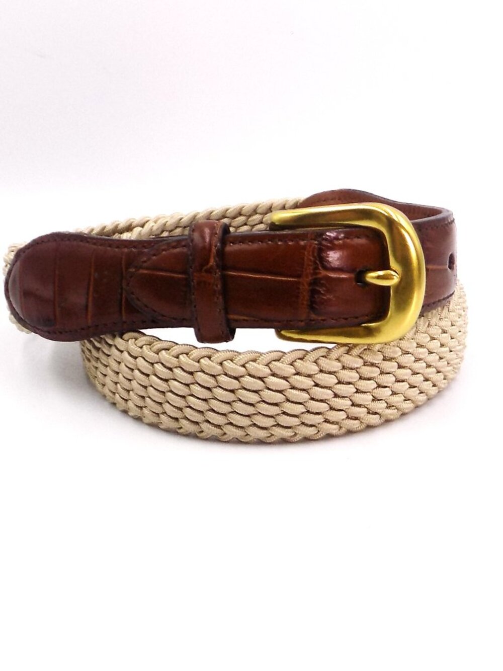 Brighton Elastic Braided Cord Stretch Belt w/ Croc - Brass Buckle